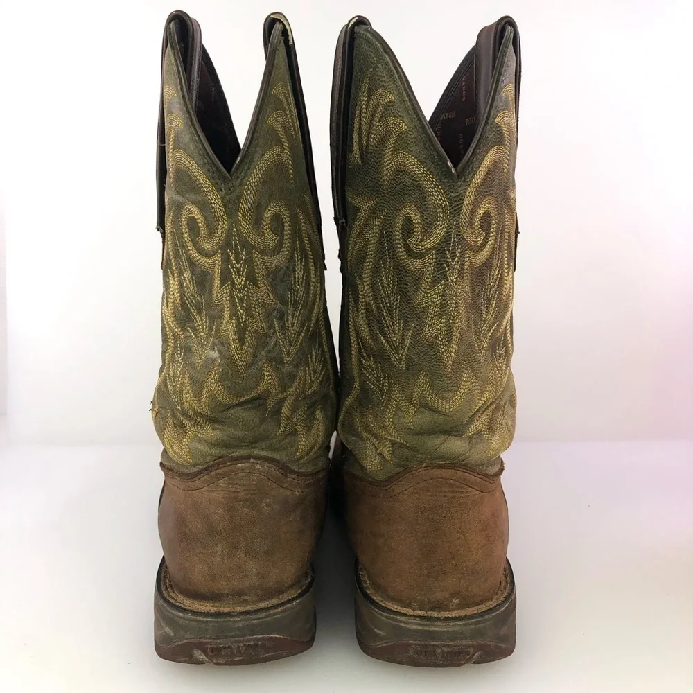 Durango Brown Leather Green Cowboy Western Boots Size 8.5